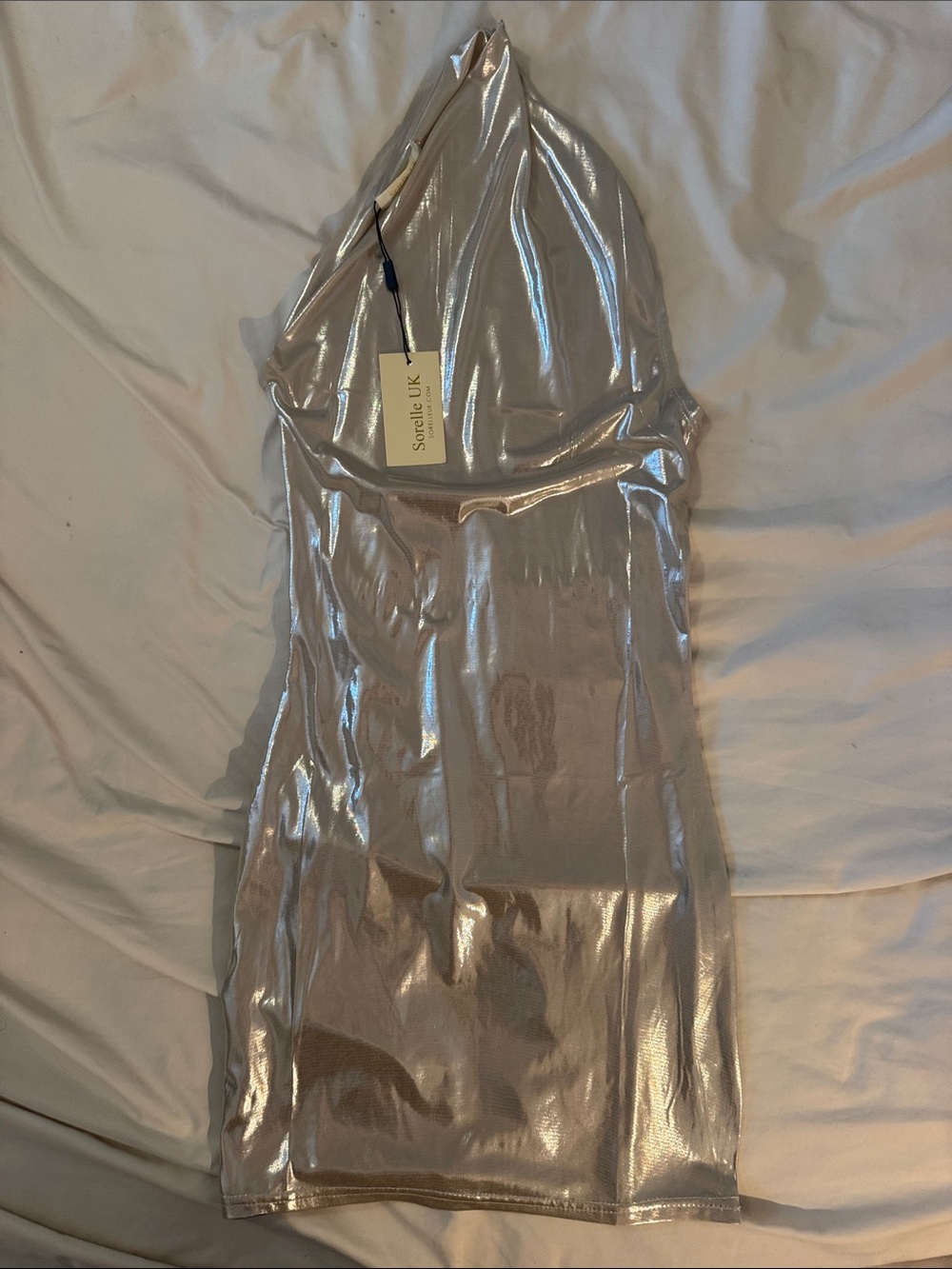 Sorelle UK Silver Shimmer Halter Mini Dress